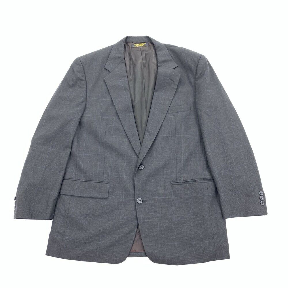 Brooks Brothers Two Button Suit Jacket Plaid Blazer 46 Mens Dark Gray XL